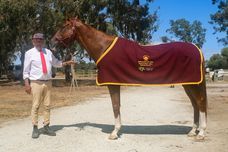 Choisir Socks & Penti Puro with their Highest Placed Bred to Race Thoroughbred Trophy Rug. Barossa PC Dressage Day. Photo Credit Alixandra Belle